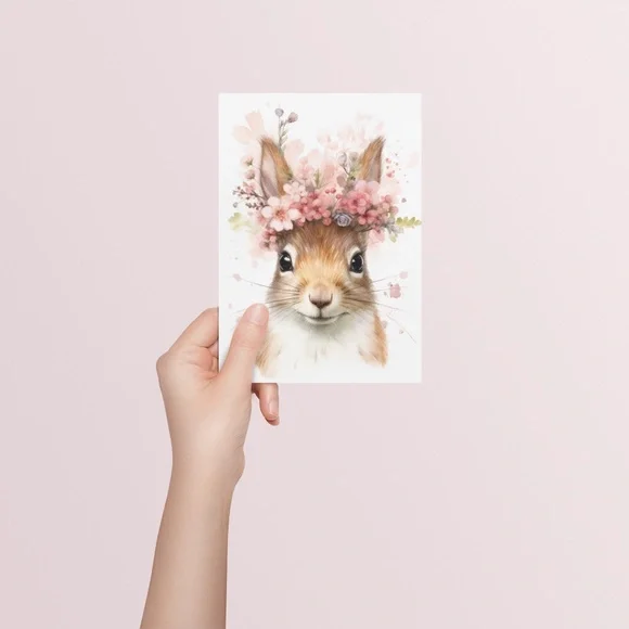 Watercolor Floral Squirrel Portrait Wall Art Illustration Print Poster Unframed - Picture 6 of 6